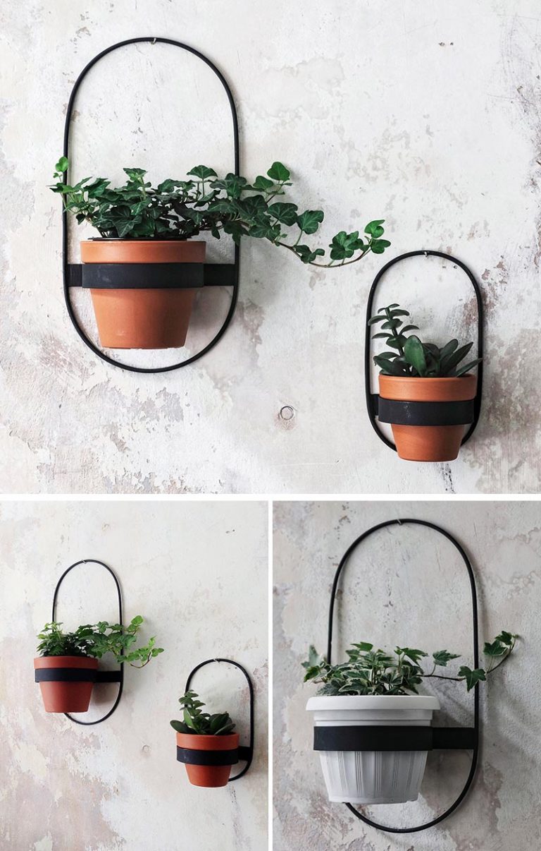 Modern Black Wall Planters With Geometric Designs