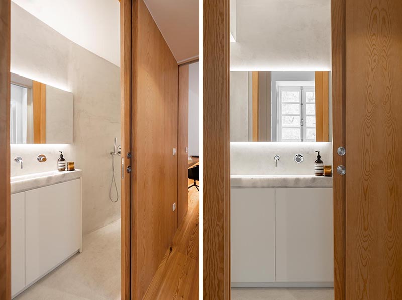 A Narrow Space Was Used To Create This Small Bathroom