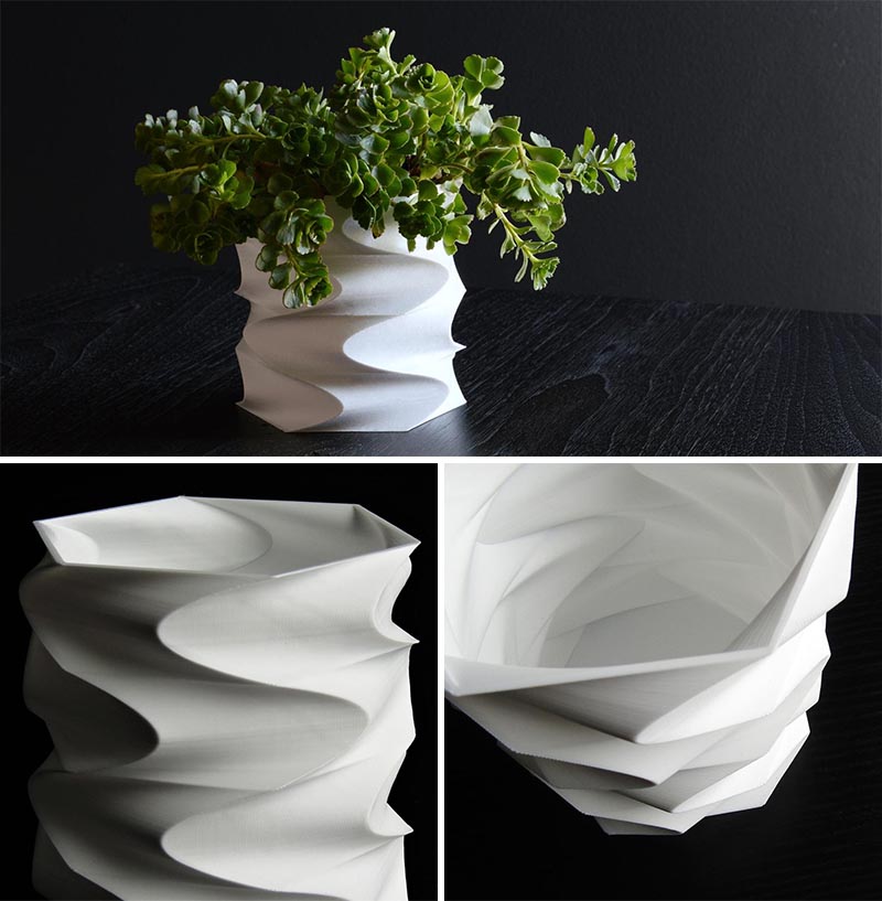 A modern and sculptural succulent pot made from 3d printed plastic.