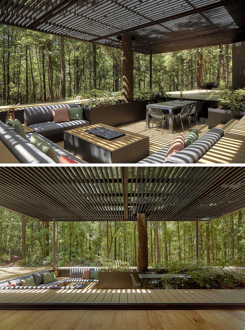 A Covered Outdoor Conversation Pit Makes Room For A Lounge, Fire Table