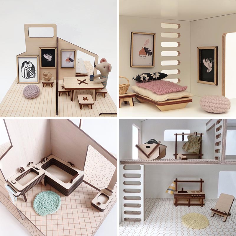 Modern wood dollhouse furniture