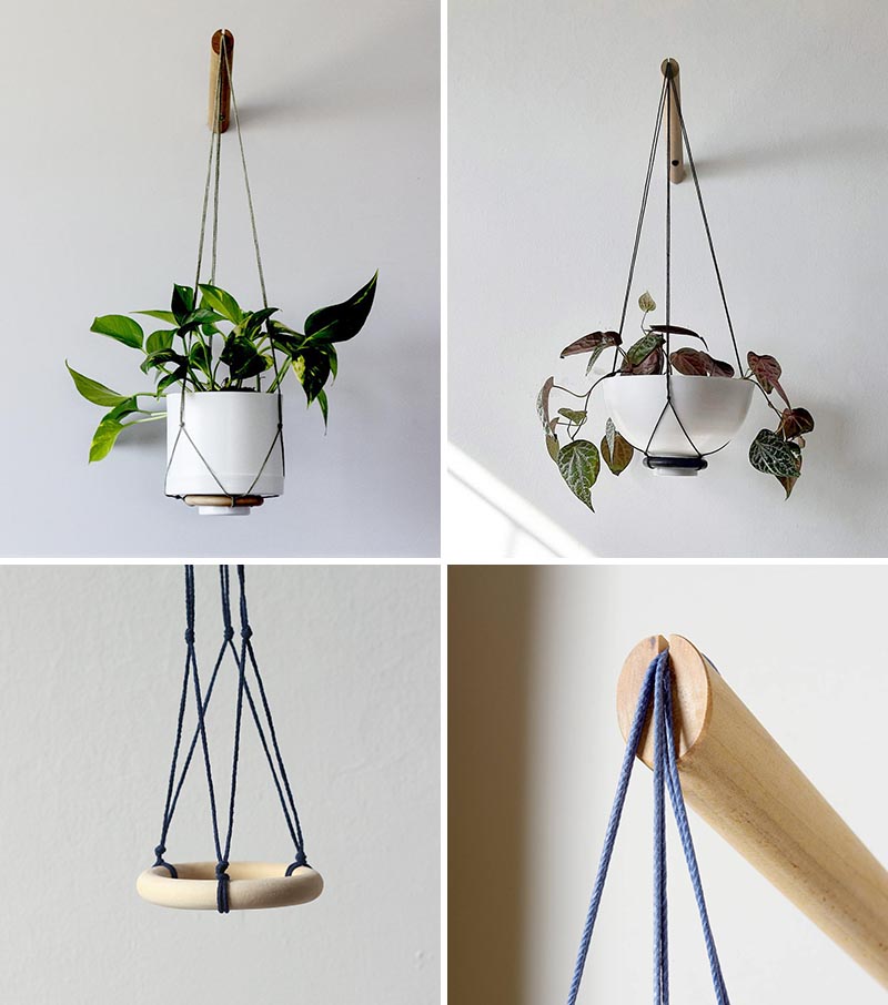 A hanging planter with a modern design.