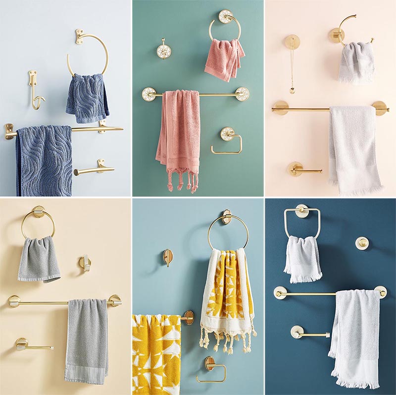 Metallic bathroom hardware that adds a luxurious design element.