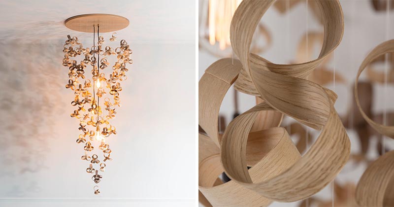A Sculptural Chandelier Made From Wood Curls
