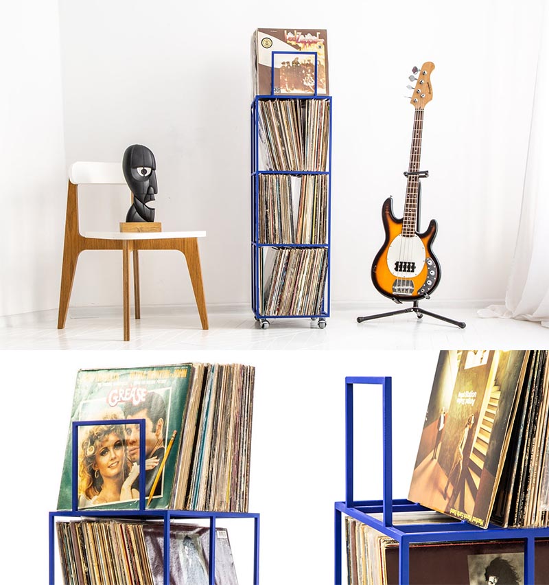 This towering piece of furniture is designed for vinyl record storage.