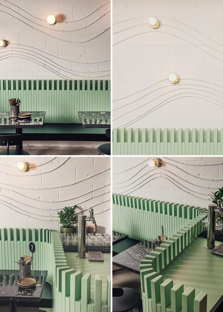 Wall Art Was Made From The Electrical Conduits And Lighting In This