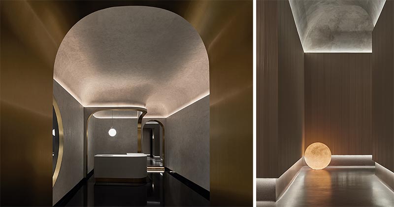 Indirect or hidden lighting showcases the curves on the ceiling of this massage parlor.