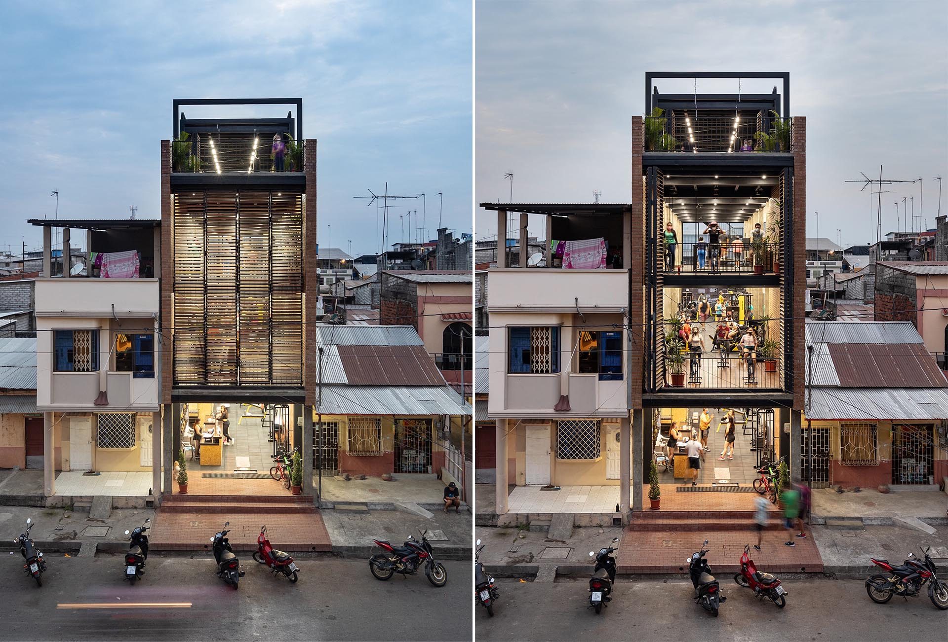 Wood screens open up this gym to the neighborhood.