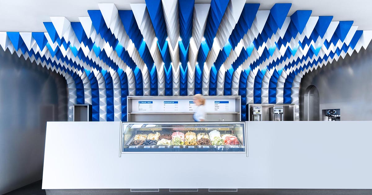 This Ice Cream Shop Gets Your Attention With An Eye-Catching Sculptural Ceiling Installation