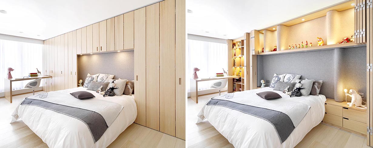 Folding Wood Doors Hide Plenty Of Built-In Storage In This Apartment