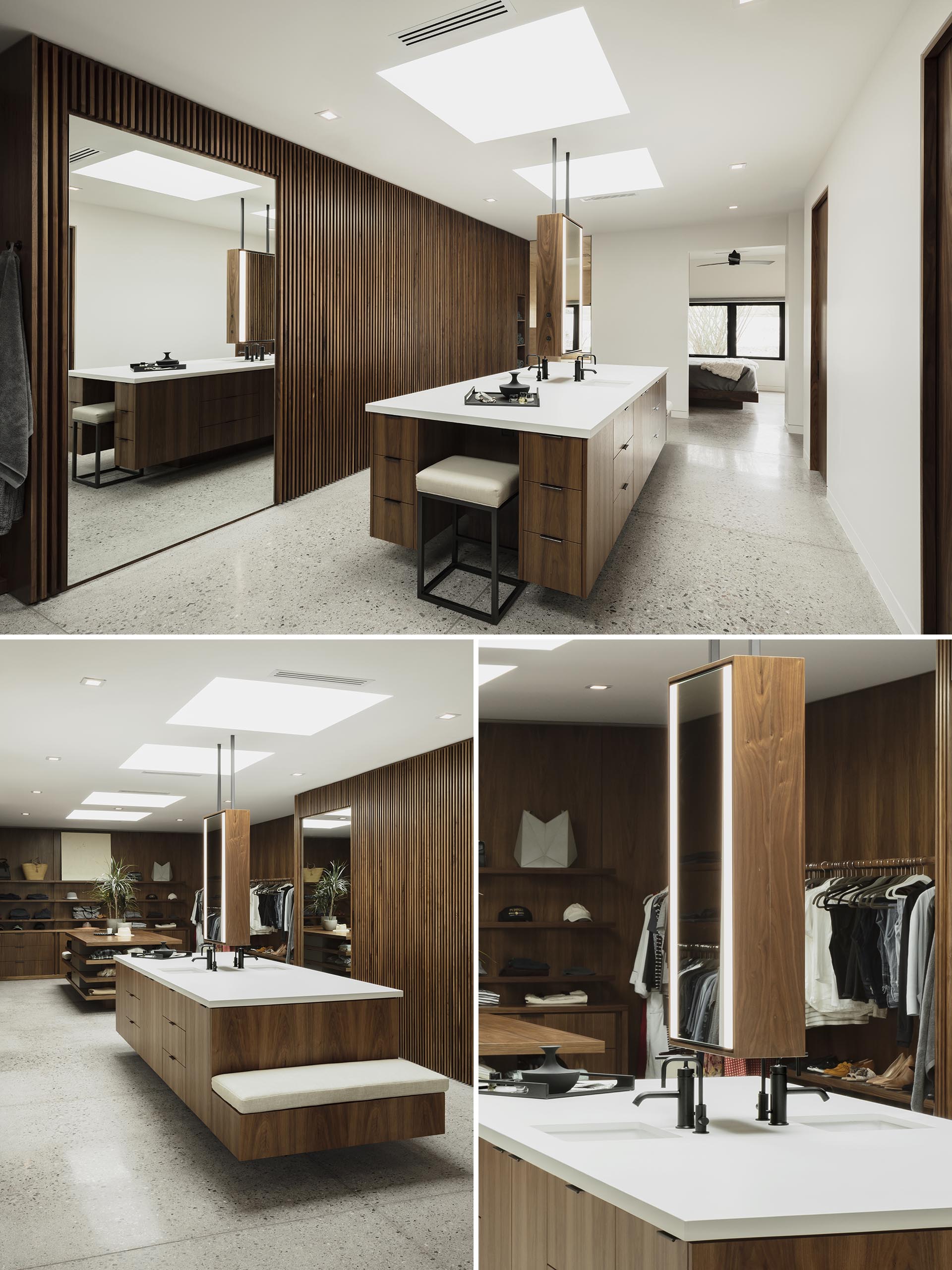 A modern spa-inspired bathroom with dual vanities.