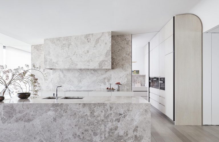 Limestone Was Used Throughout This Modern Kitchen To Create A Cohesive Look