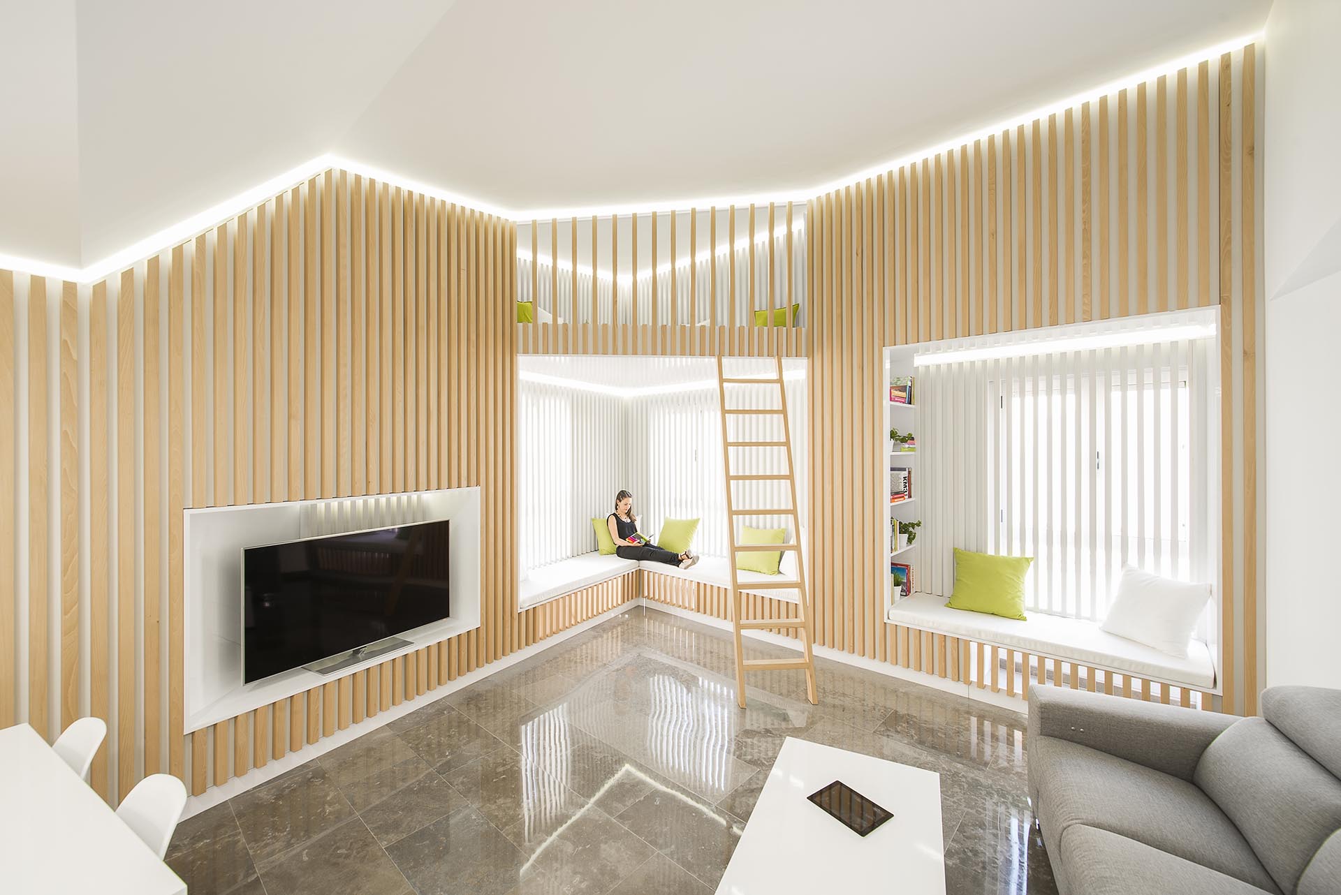 Plants On Wooden Slats In Living Room