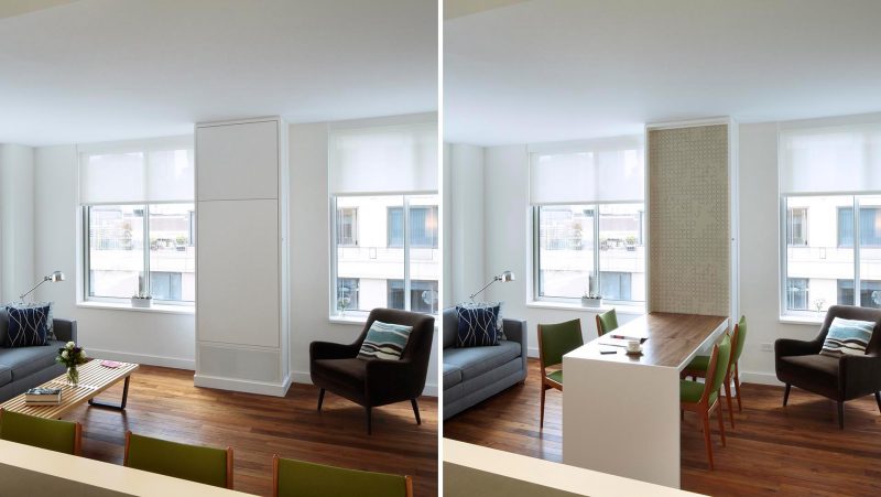 A Fold-Down Dining Table Is A Clever Space Saving Idea For This Small ...