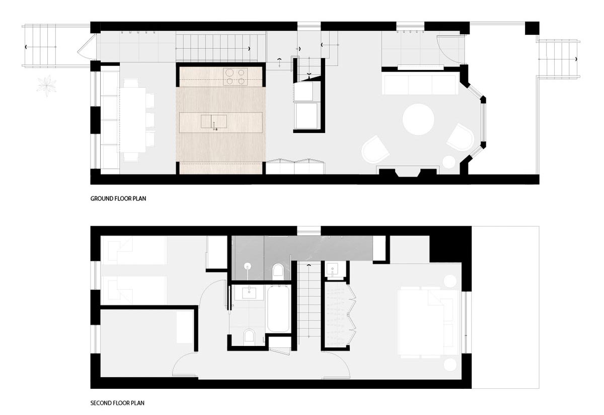 The floor plan for a modern two story house.