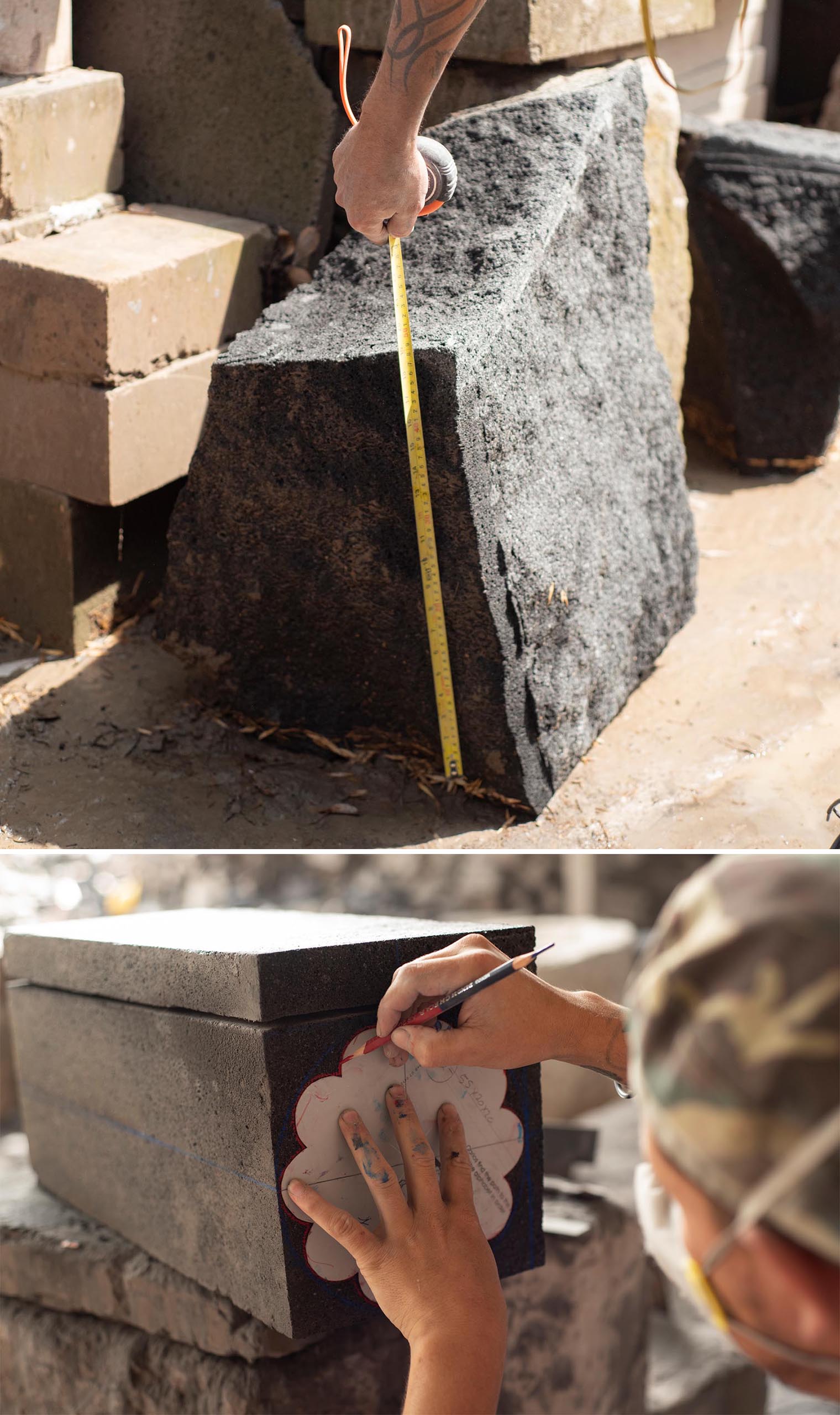 The making of a side table from volcanic rock.