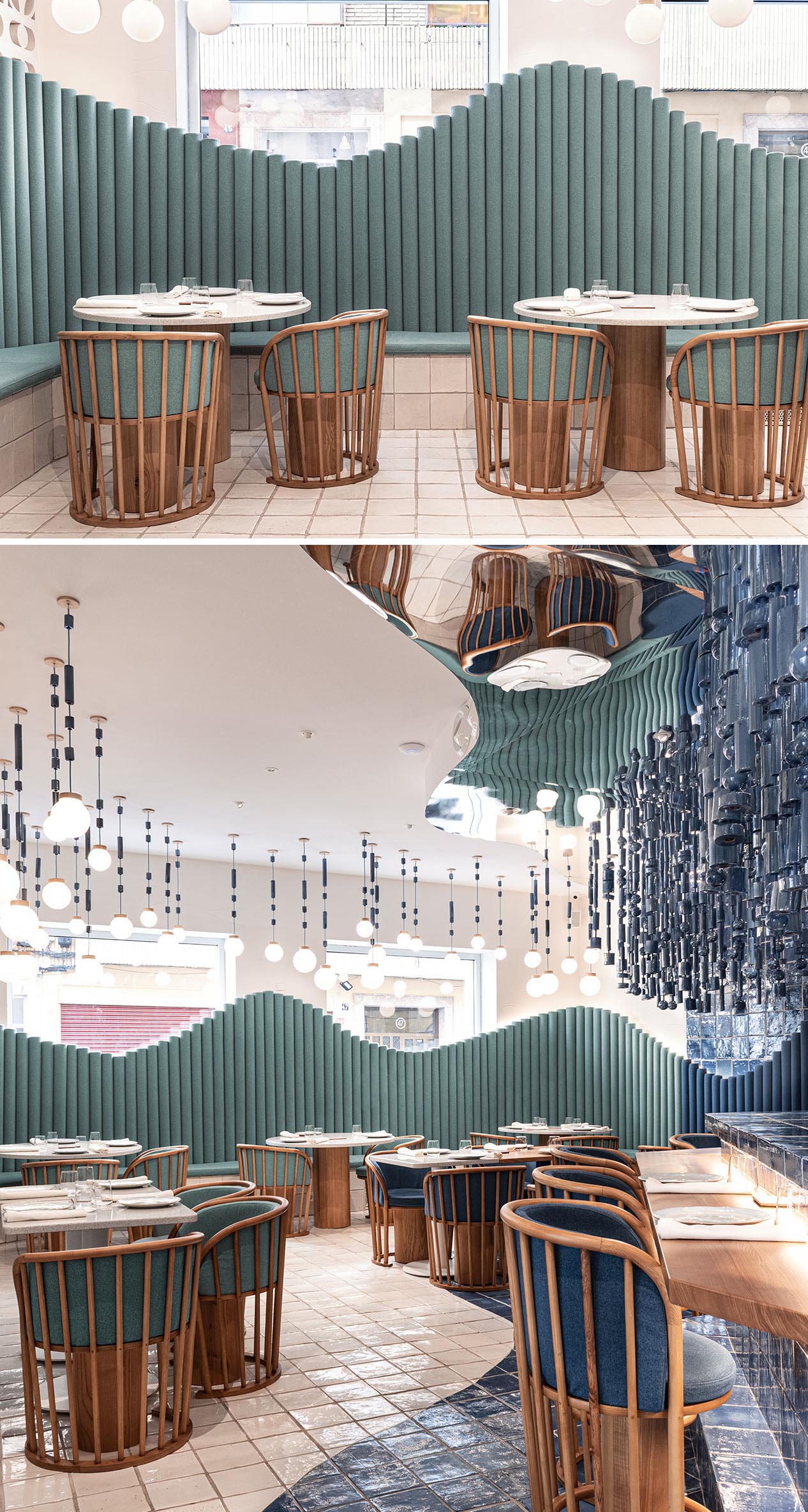 A modern restaurant interior inspired by waves.