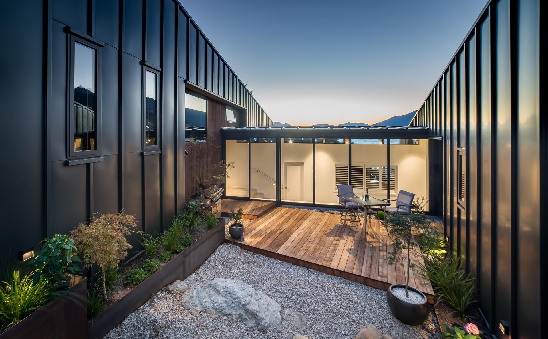 A modern house with a sheltered courtyard.