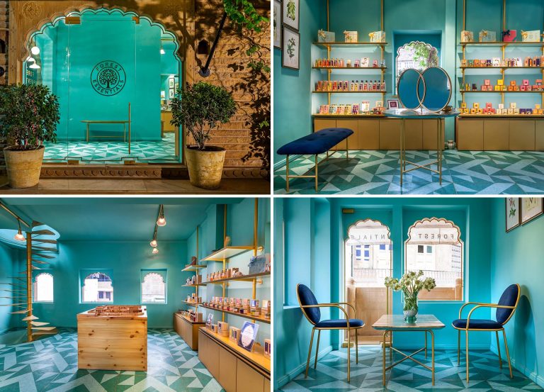 Teal Walls And Gold Accents Provide The Aesthetic For This Store Design To Grab Attention