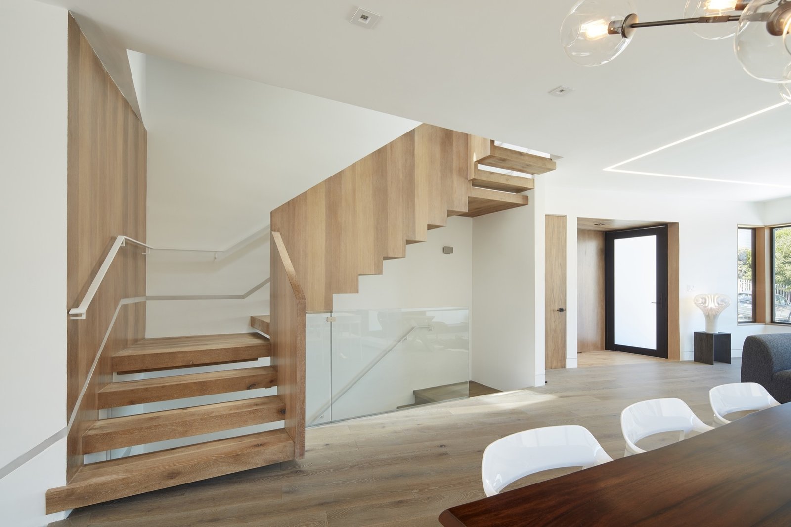 Modern wood stairs.