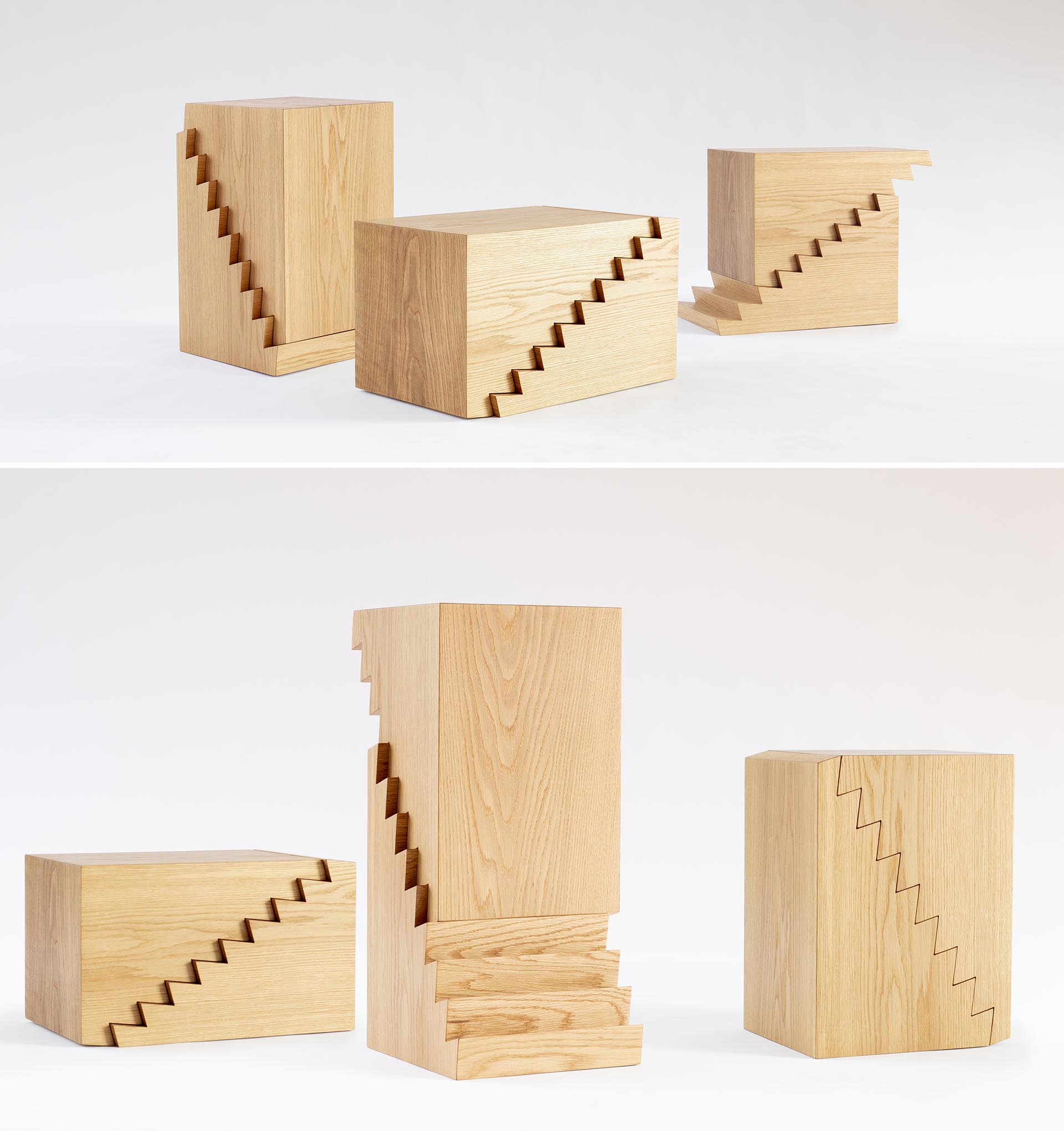 A modern wood side table with a saw-tooth design, that can also double as a stool or laptop stand.