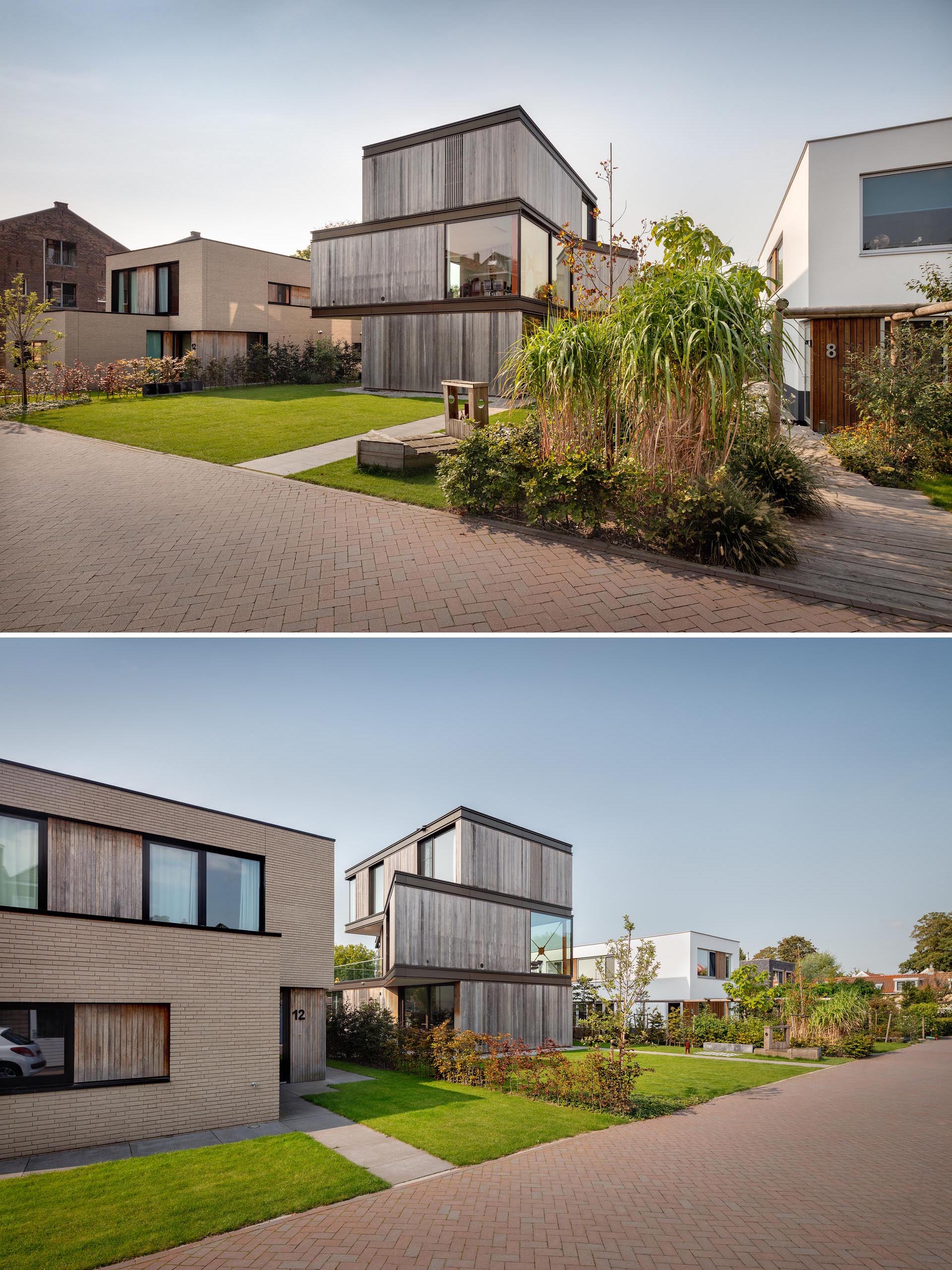 A wood, metal, and glass modern house.