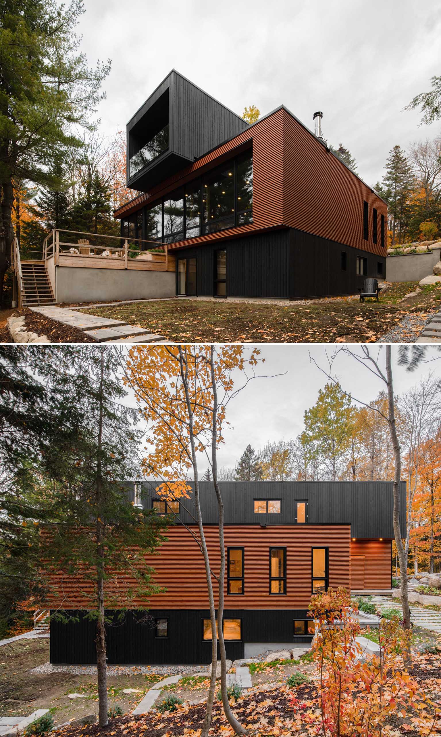 A modern prefab country home made from five custom designed modules that were installed on site.