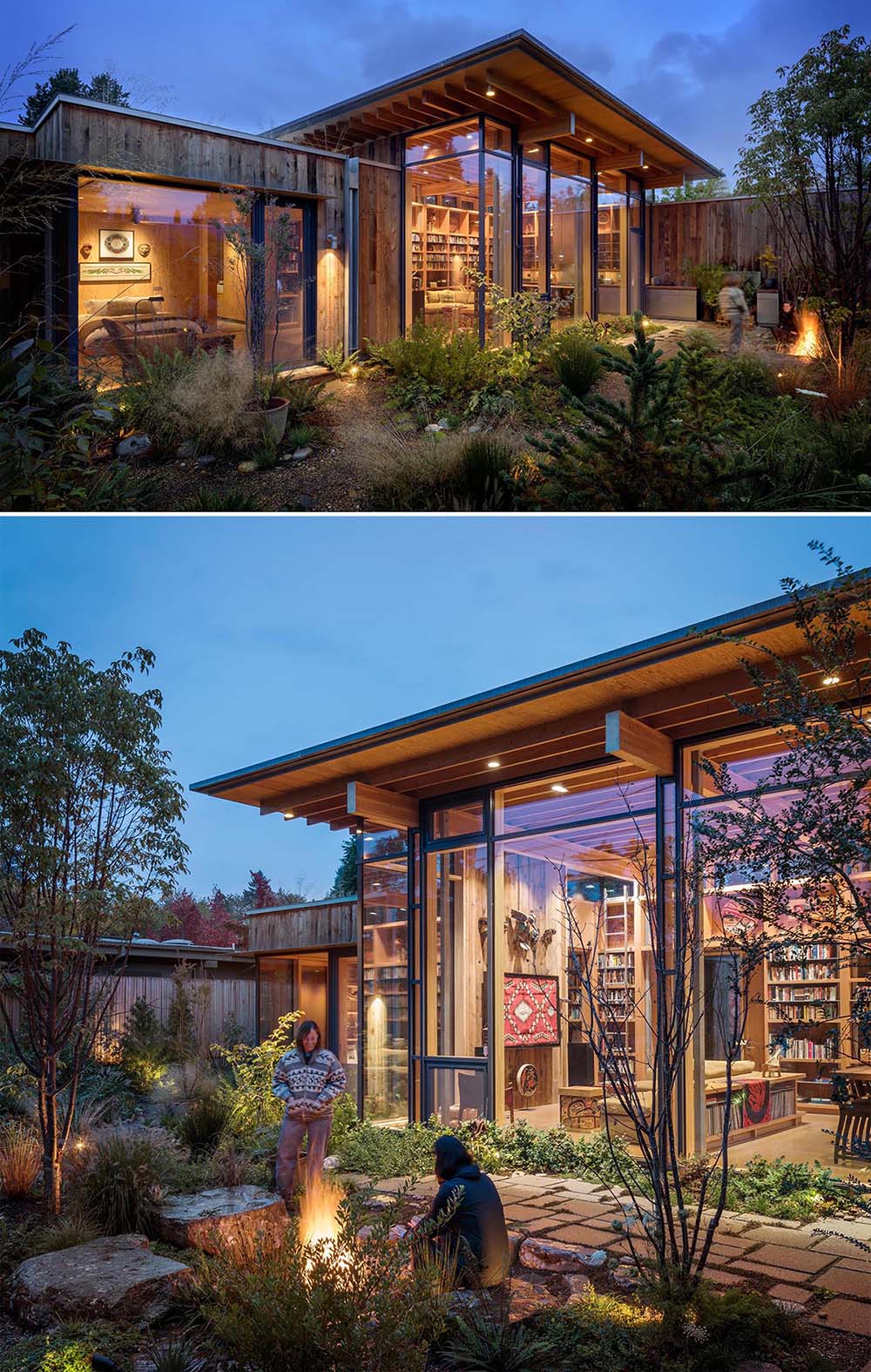 A modern wood cabin with walls of glass.