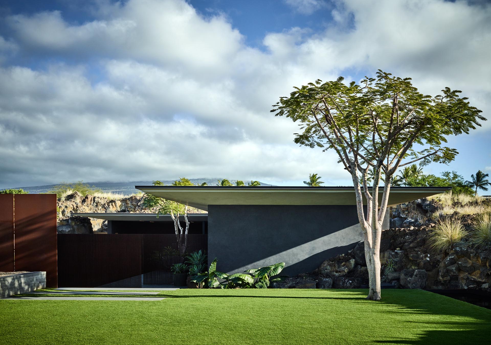 A guest house has been built into the surrounding mountainside.