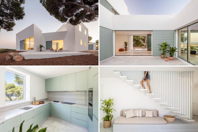 The Modern White Minimalist Exterior Of This Home Is Softened By The Pastel Design Elements Throughout The Interior