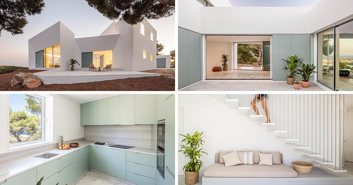 The Modern White Minimalist Exterior Of This Home Is Softened By The Pastel Design Elements Throughout The Interior