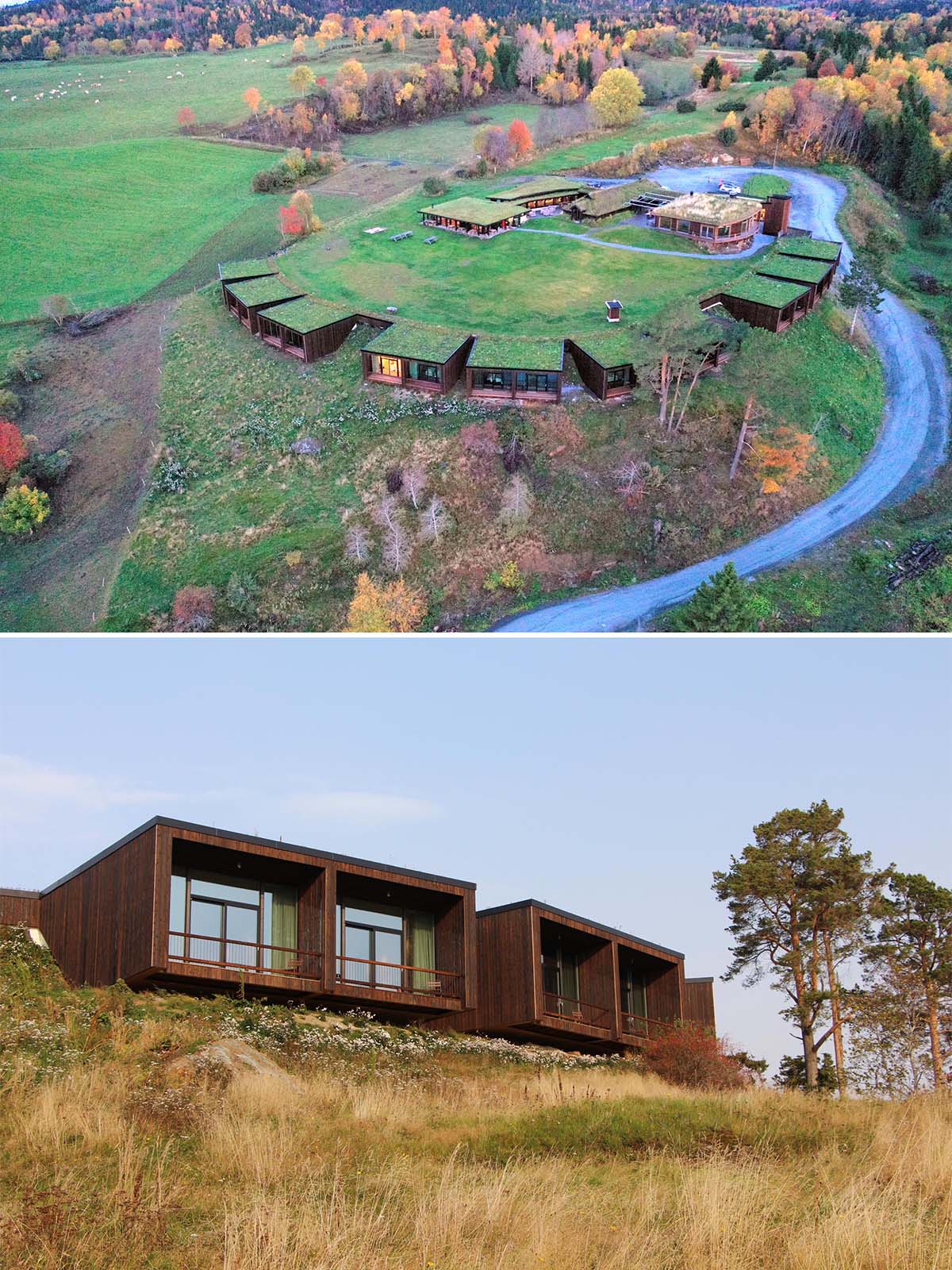 The Øyna Cultural Landscape Hotel in Norway blends into the hillside.