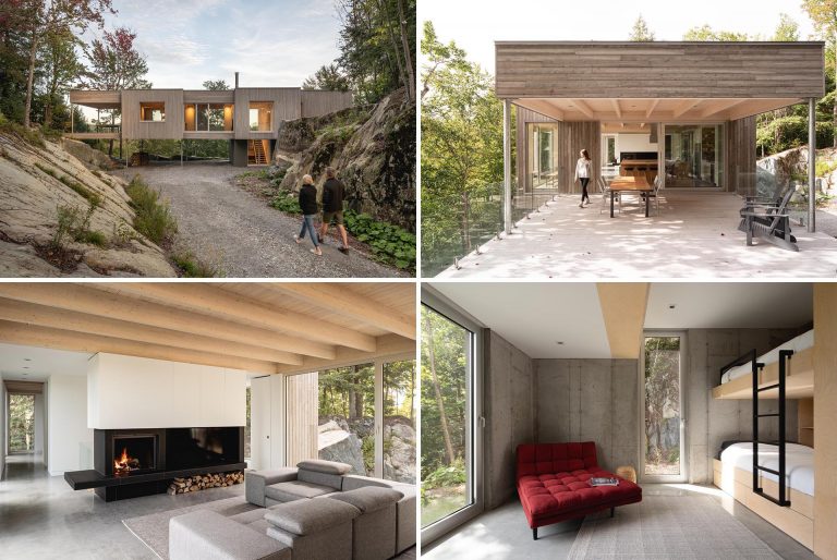 A House In The Forest Clad In Eastern Cedar Siding Is Raised Above The Surrounding Rocky Landscape