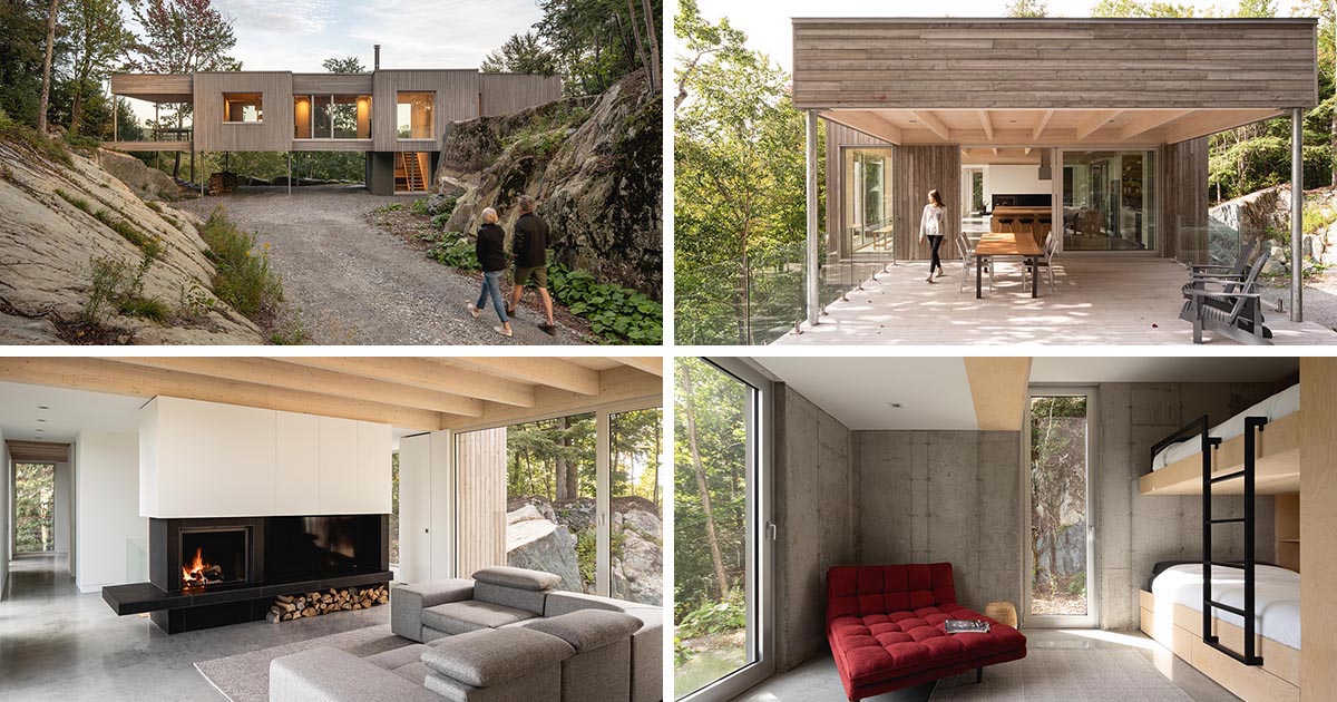 A House In The Forest Clad In Eastern Cedar Siding Is Raised Above The Surrounding Rocky Landscape