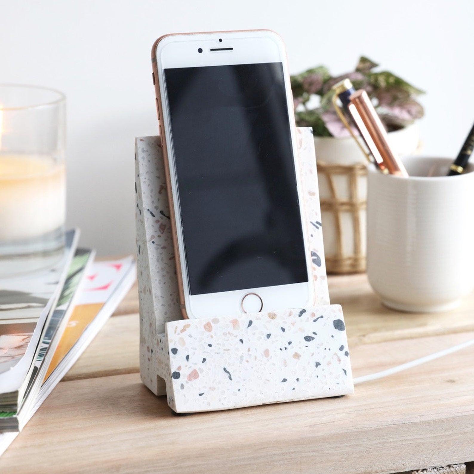 Gift Idea - White Terrazzo Phone Stand