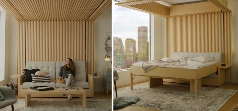 This Bed That Drops Down From The Ceiling Was Designed As A Solution For Small Apartments