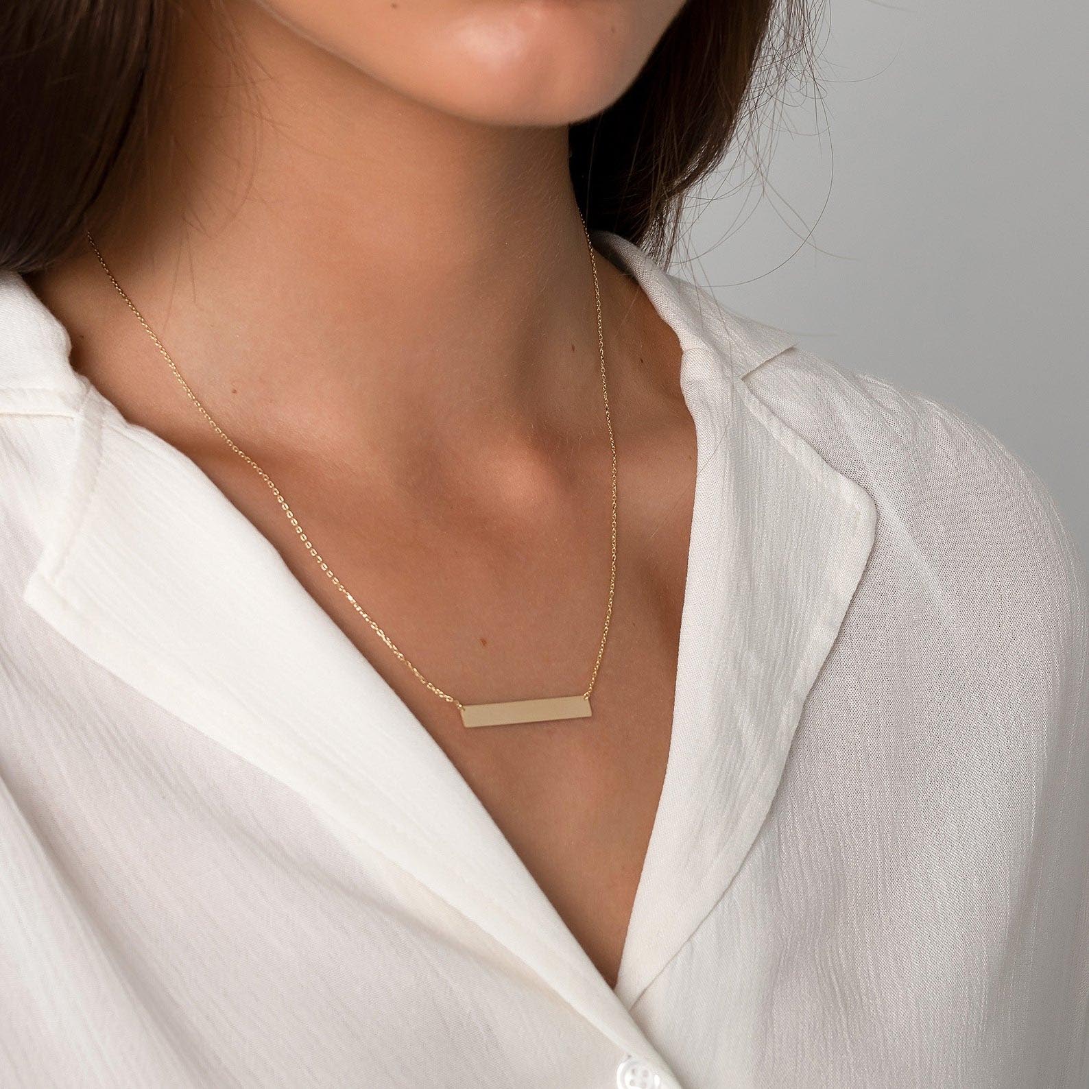 Gift Idea - 14K Solid Gold Bar Necklace