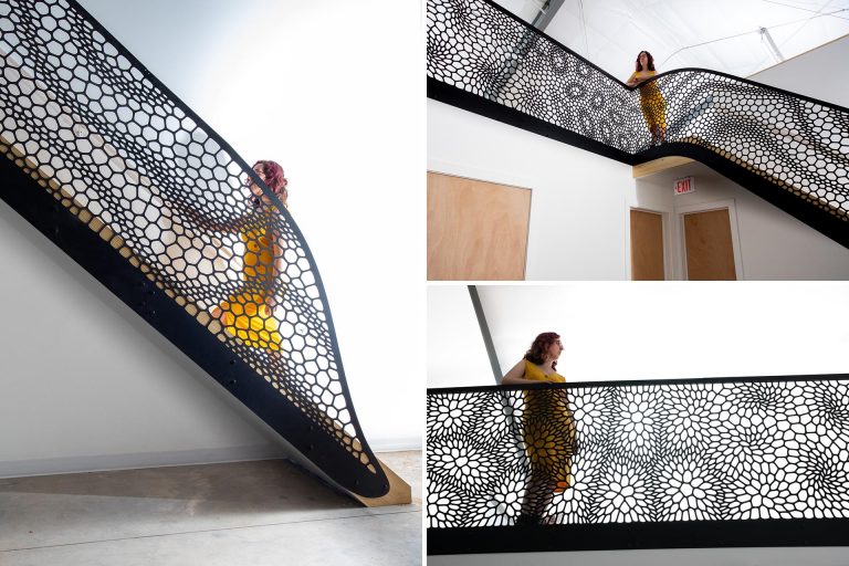 This Artistic Laser-Cut Staircase Handrail Was Inspired By Cell Structures