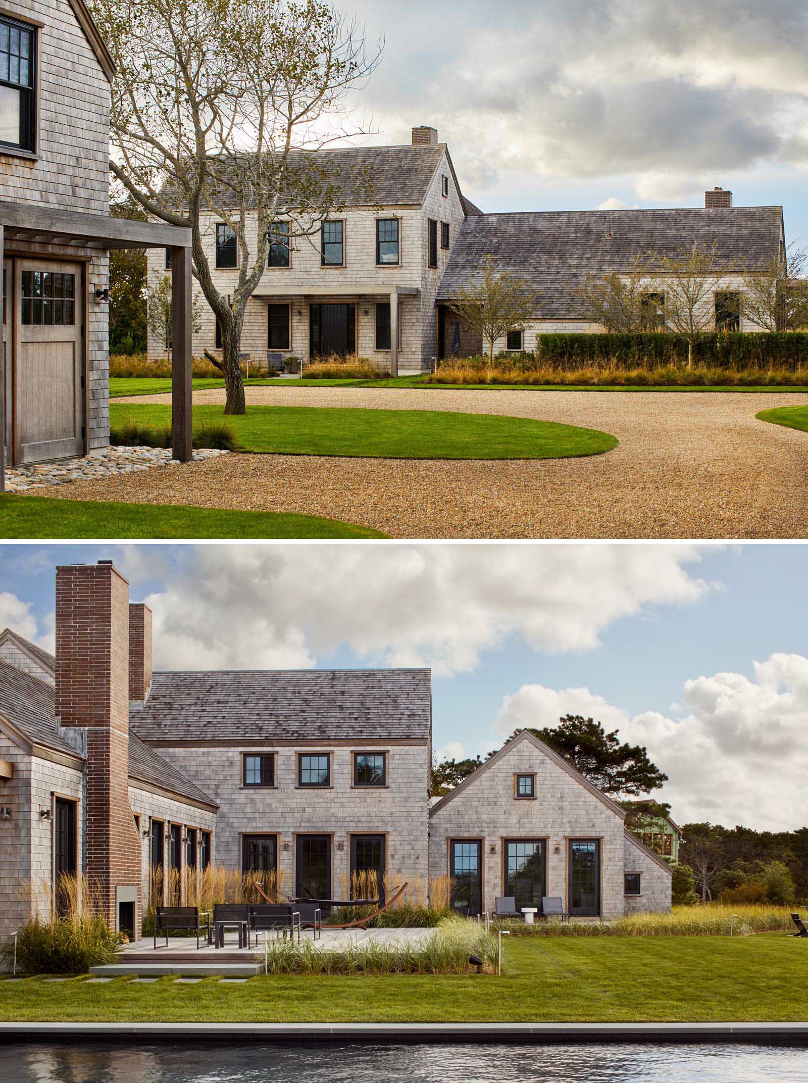 A Nantucket beach home that showcases the trademark cedar siding that's often seen in the area.