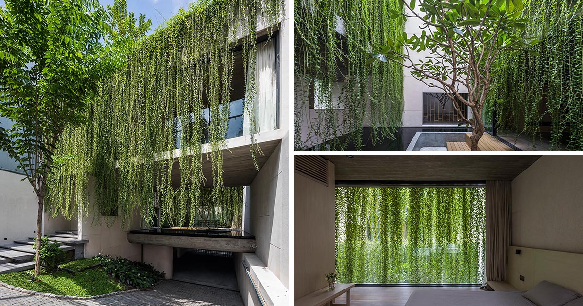 Extensive Hanging Plants Soften The Use Of Concrete In This Homes Design