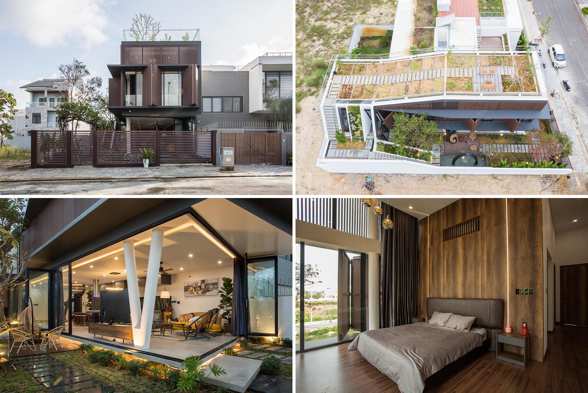 A modern home with a rooftop herb and vegetable garden.