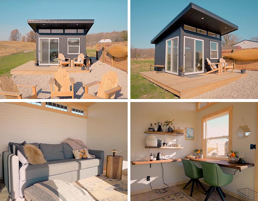 A modern 144 square foot (13 sqm) tiny house that can double as a home office or guest suite.