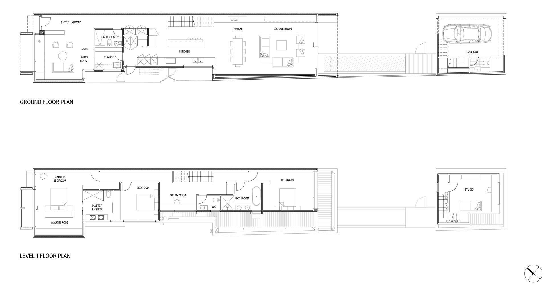 The floor plan of a modern home with two storeys.