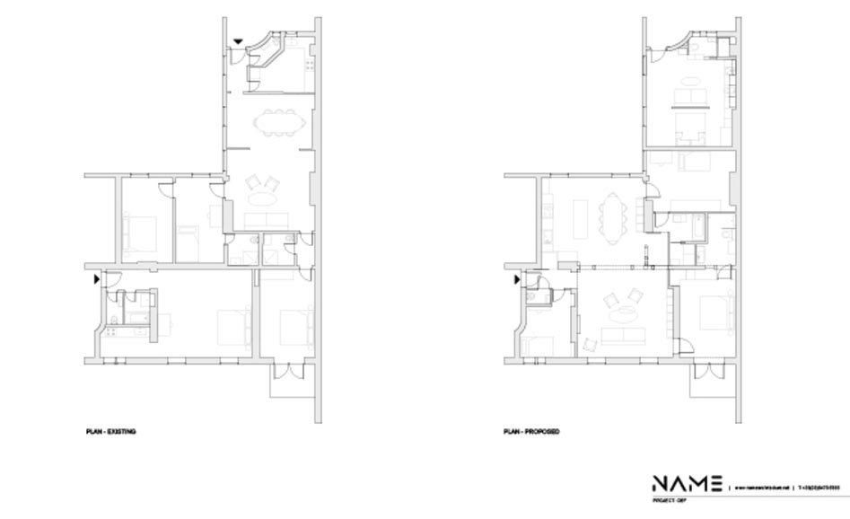 The floor plan layouts show how two separate apartments have been combined into one.