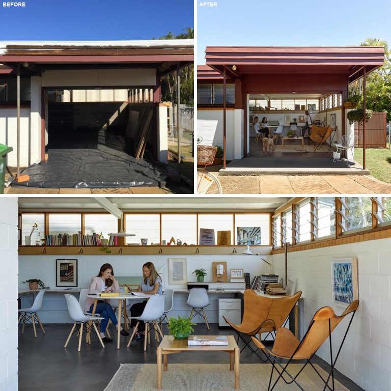 This Garage Was Converted Into A Backyard Home Office For Multiple People To Work In