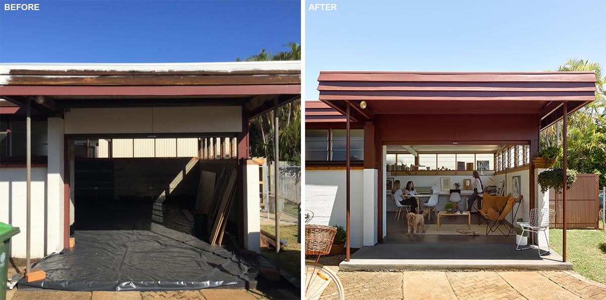 This Garage Was Converted Into A Backyard Home Office For Multiple People To Work In
