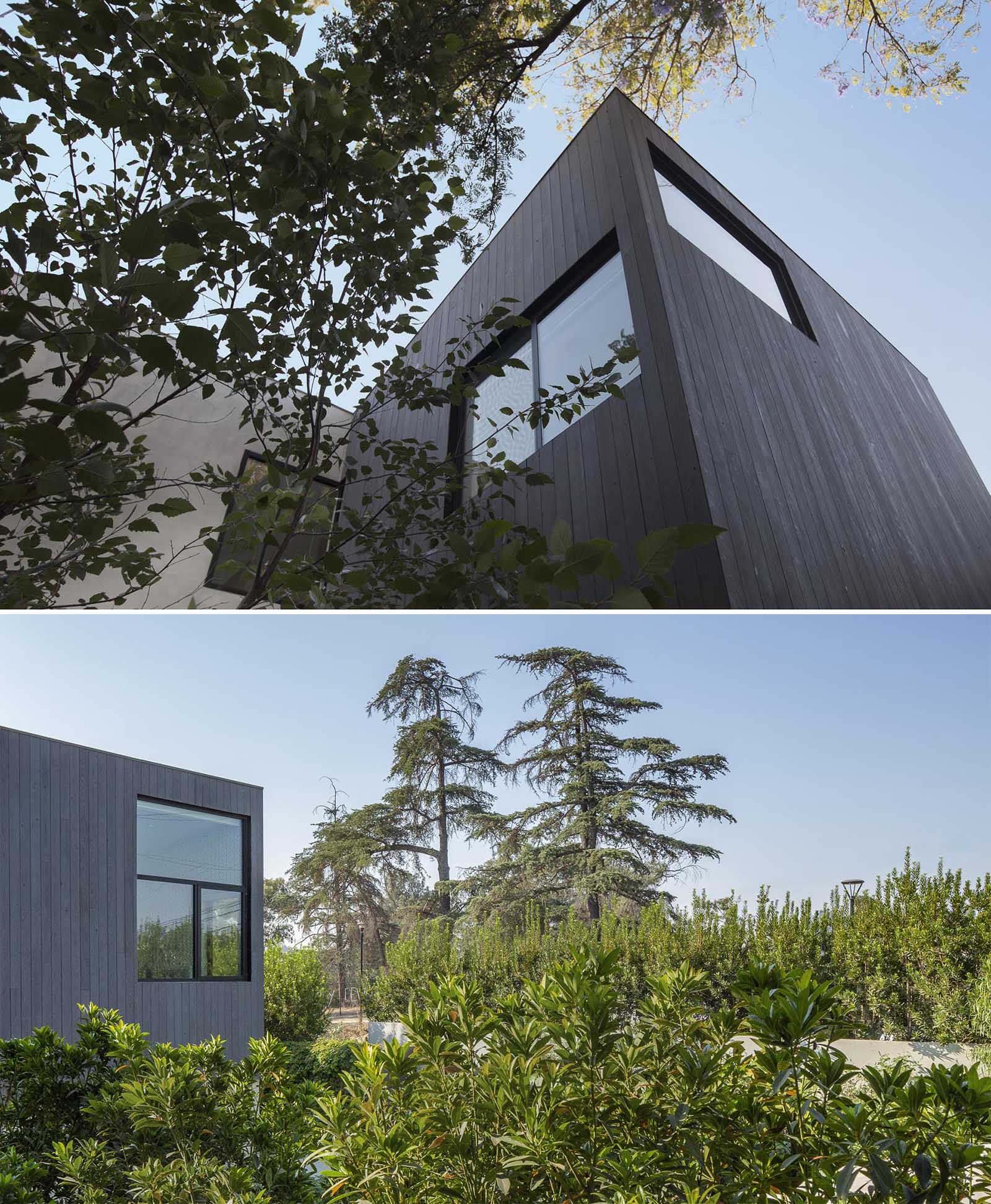 A modern house with Shou Sugi Ban exterior siding.