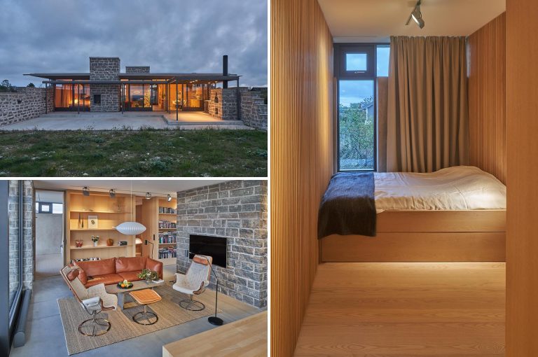 Rough Limestone Walls Give This Modern Home A Rustic Feeling