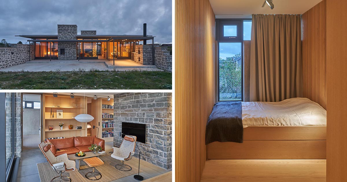 Rough Limestone Walls Give This Modern Home A Rustic Feeling