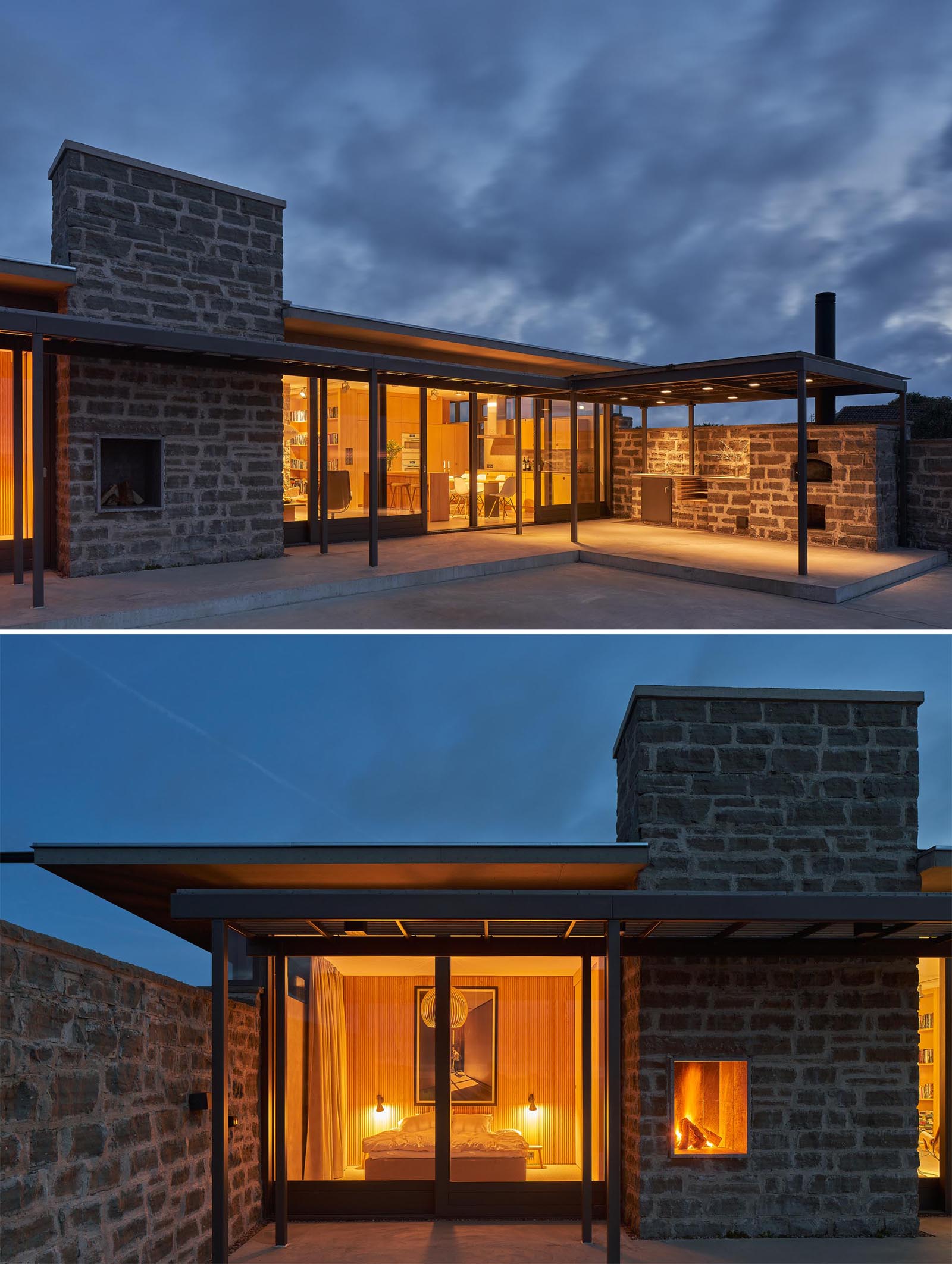 Rough Limestone Walls Give This Modern Home A Rustic Feeling